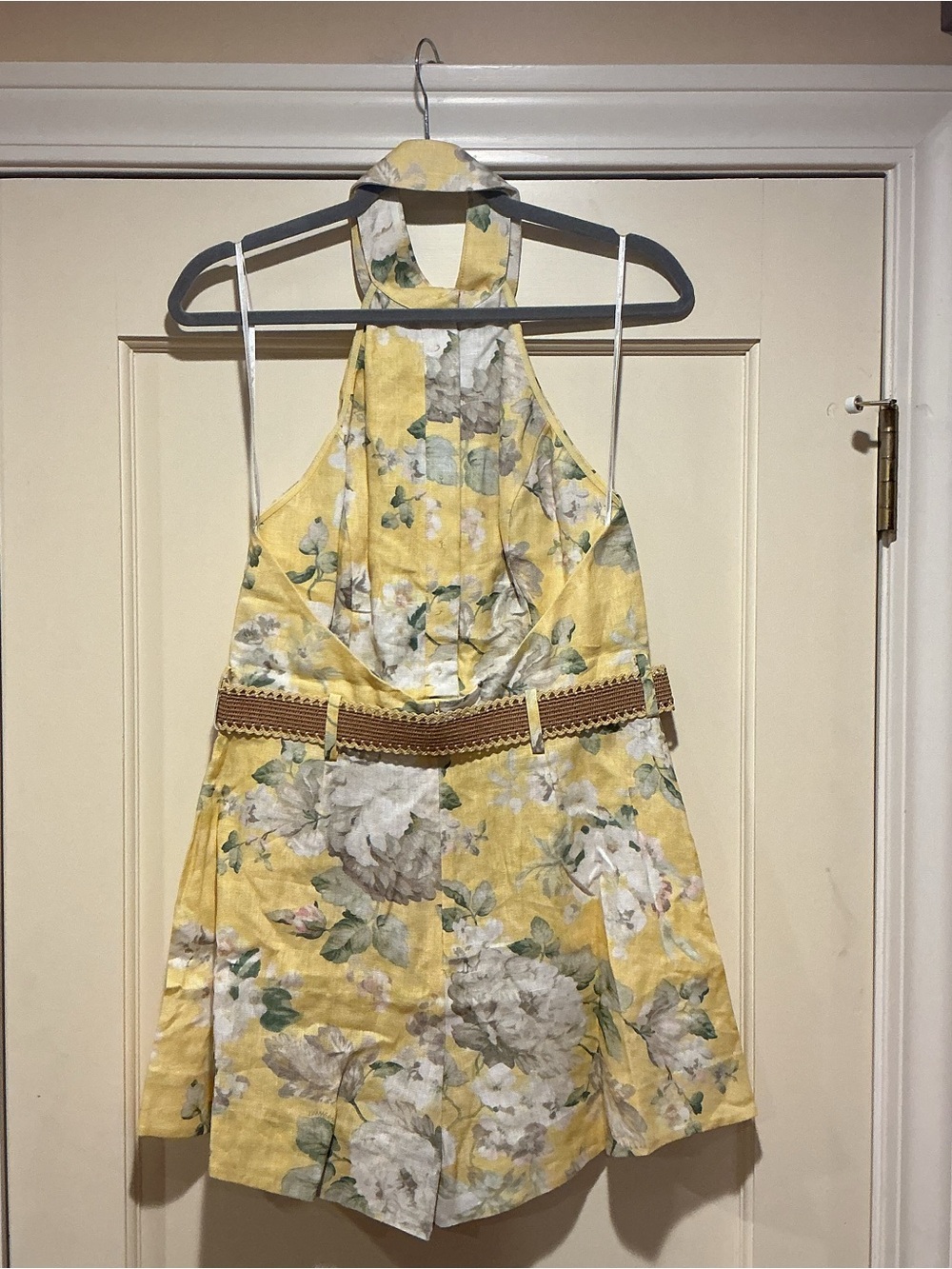 NWOT Zimmermann Yellow Floral Halter Linen Romper with Belt, Size AU 2 = M - Picture 5 of 9